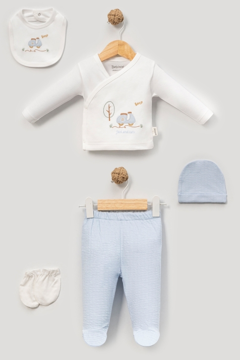 Бебешки комплект за изписване 5 части, син цвят 