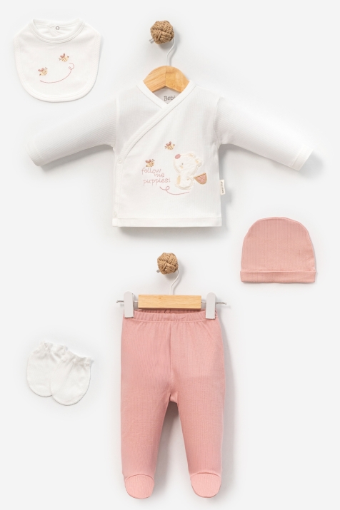 Бебешки комплект за изписване 5 части, тъмно розов цвят