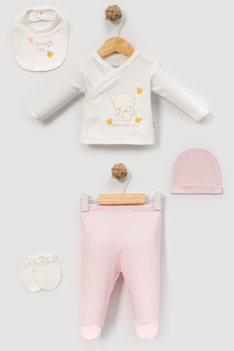 Бебешки комплект за изписване 5 части, розов цвят  