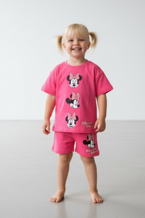 Детски комплект за момиче с къс ръкав, цикламен цвят 
