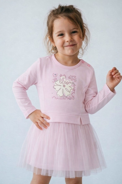 Детска рокля дълъг ръкав, розов цвят