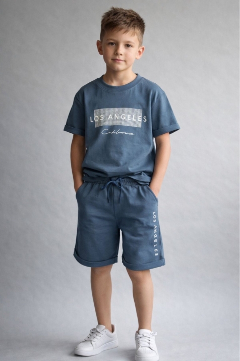 Детски комплект за момче с къс ръкав, тъмно син цвят