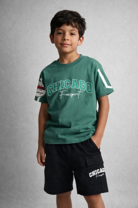 Детски комплект за момче с къс ръкав, зелен цвят