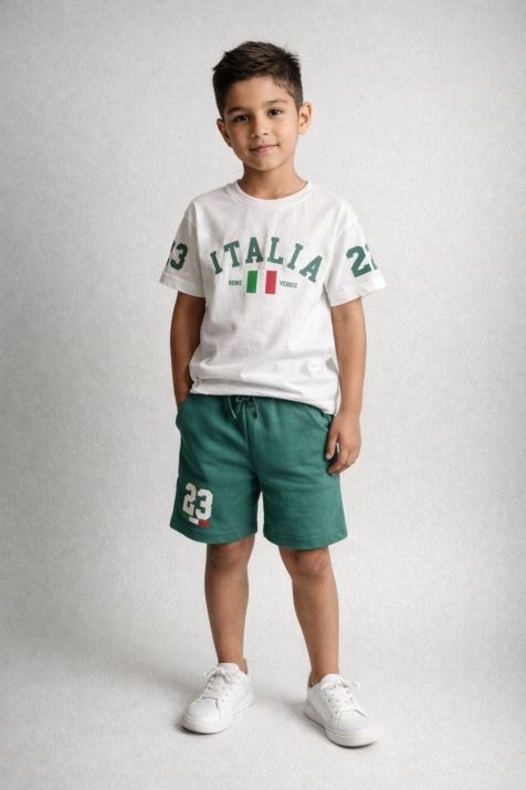Детски комплект за момче с къс ръкав, зелен цвят