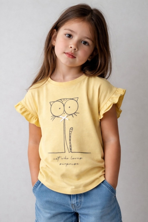 Детска тениска за момиче, жълт цвят 