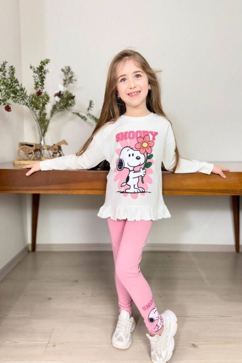 Детски комплект за момиче с дълъг ръкав, розов цвят  