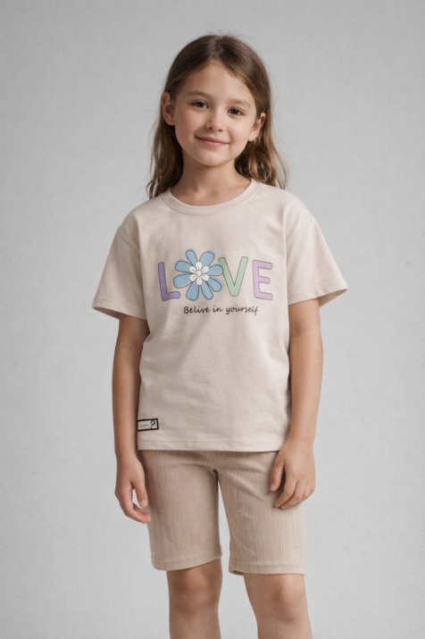 Детска тениска за момиче, бежов цвят