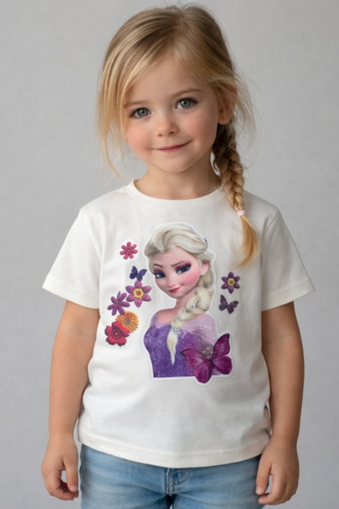 Детска тениска за момиче, цвят екрю