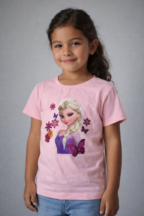 Детска тениска за момиче, светло розов цвят 