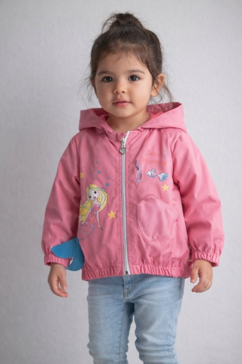 Детско яке за момиче, тъмно розов цвят  