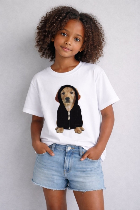 Детска тениска за момиче, бял цвят