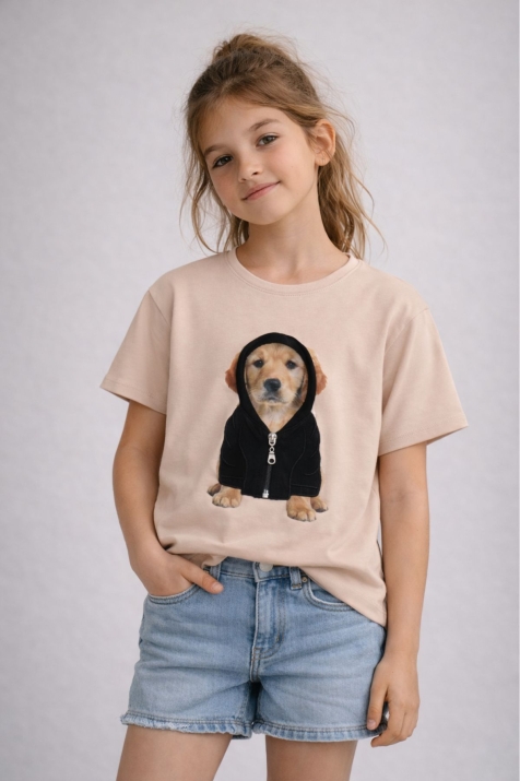 Детска тениска за момиче, бежов цвят