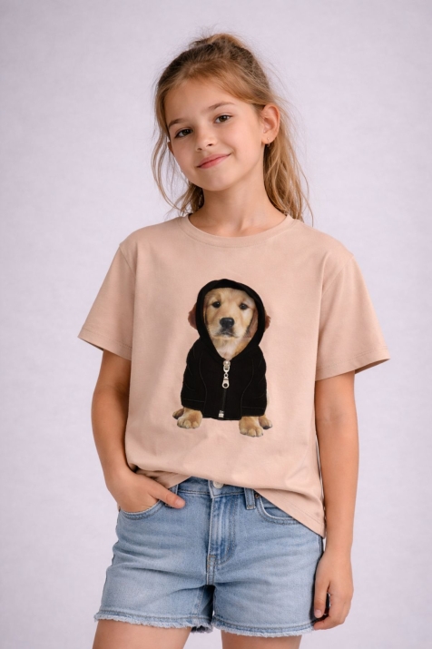 Детска тениска за момиче, кафяв цвят