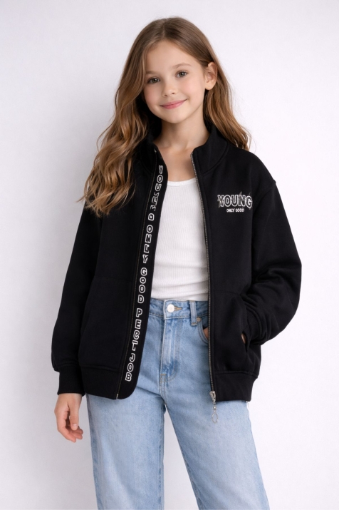 Детски суитшърт вата за момиче, черен цвят