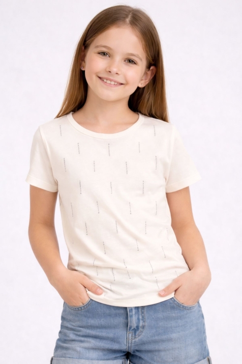 Детска тениска за момиче, цвят екрю