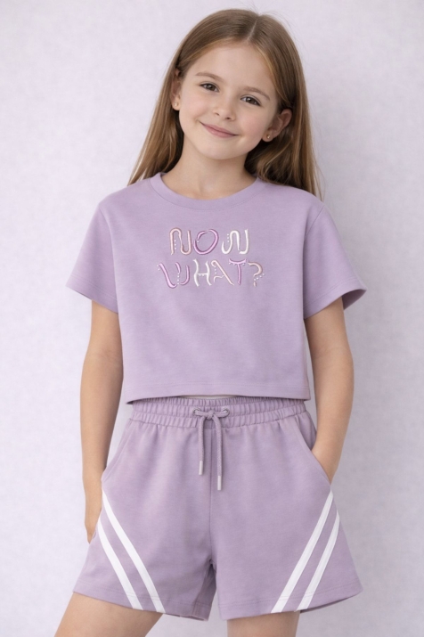 ДДетски комплект за момиче с къс ръкав, лилав цвят