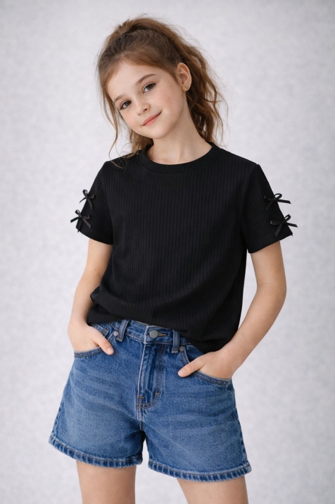 Детска тениска за момиче, черен цвят