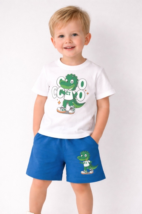 Детски комплект за момче с къс ръкав, бял цвят