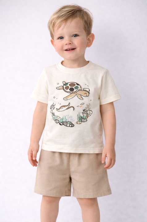 Детски комплект за момче с къс ръкав, бежов цвят