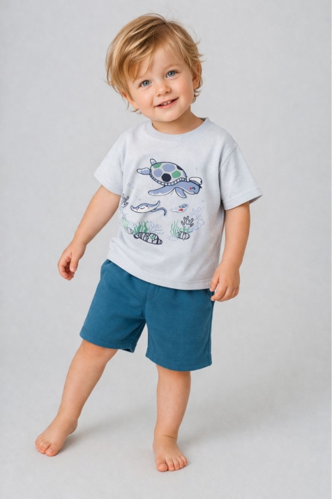 Детски комплект за момче с къс ръкав, сив цвят