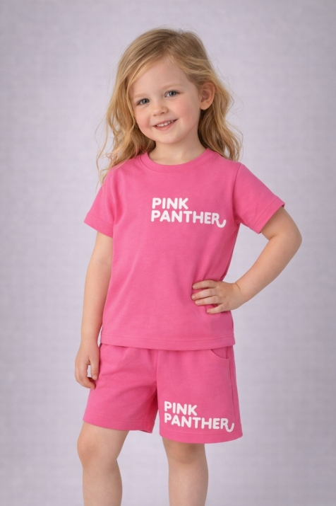 Детски комплект за момиче с къс ръкав, цикламен цвят