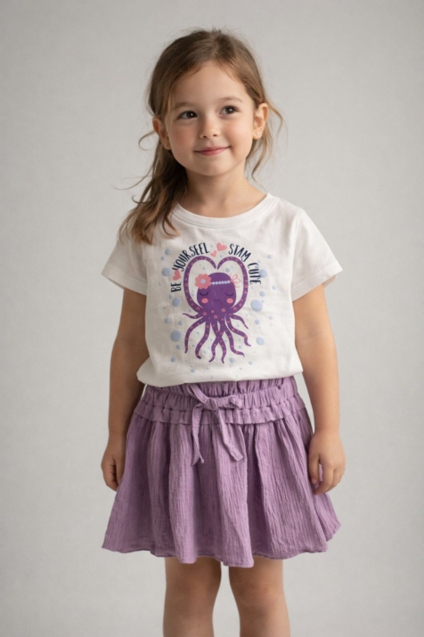Детски комплект за момиче с къс ръкав, лилав цвят 