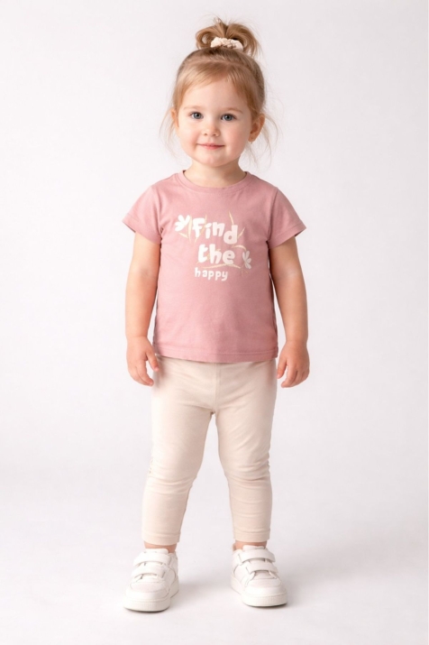 Детски комплект за момиче с къс ръкав, лилав цвят 