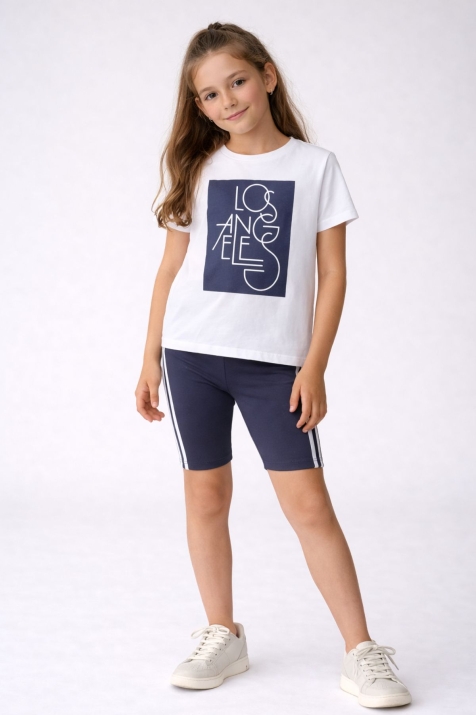 Детски комплект за момиче с къс ръкав, сив цвят  