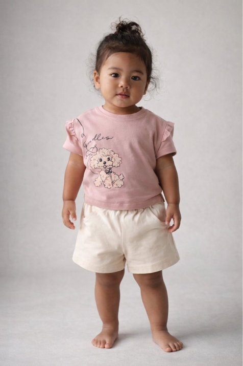 Детски комплект за момиче с къс ръкав, лилав цвят