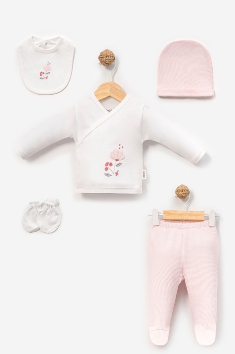 Бебешки комплект за изписване 5 части, розов цвят  