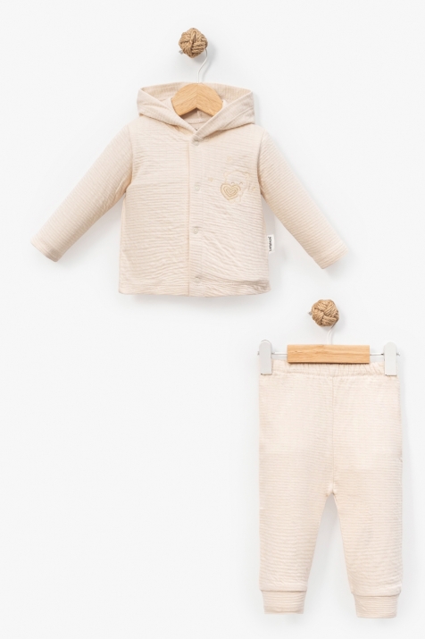Бебешки комплект за момиче с дълъг ръкав, цвят екрю 