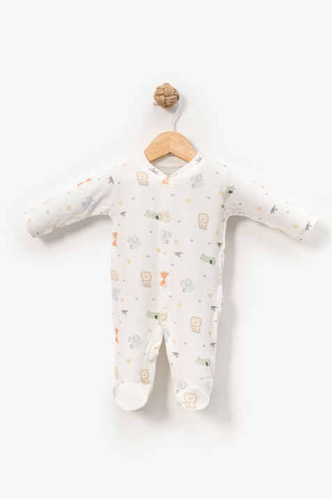 Бебешки гащеризон момче дълъг ръкав, цвят екрю