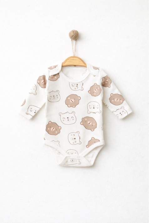 Бебешко боди с дълъг ръкав, бежов цвят 