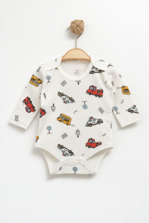 Бебешко боди за момче с дълъг ръкав, цвят екрю