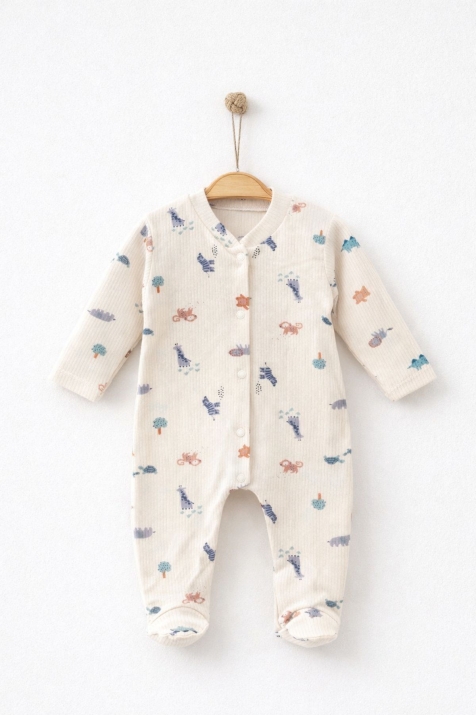 Бебешки гащеризон за момче с дълъг ръкав, бежов цвят