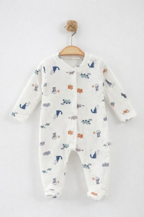 Бебешки гащеризон за момче с дълъг ръкав, цвят екрю