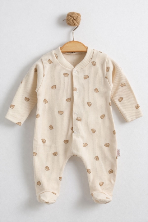 Бебешки гащеризон с дълъг ръкав, бежов цвят