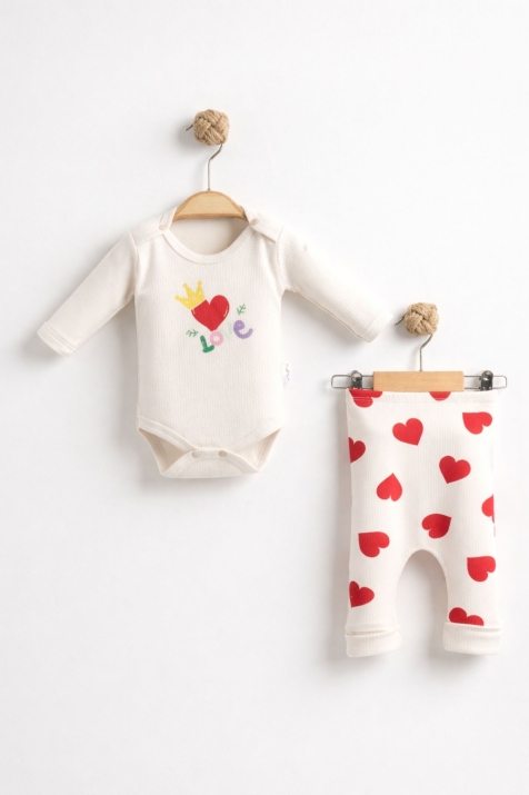 Детски комплект за момиче с дълъг ръкав, бежов цвят