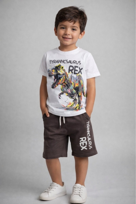 Детски комплект за момче с къс ръкав, кафяв цвят 