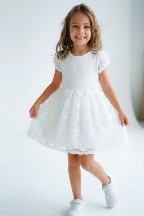 Детска рокля с къс ръкав, бял цвят