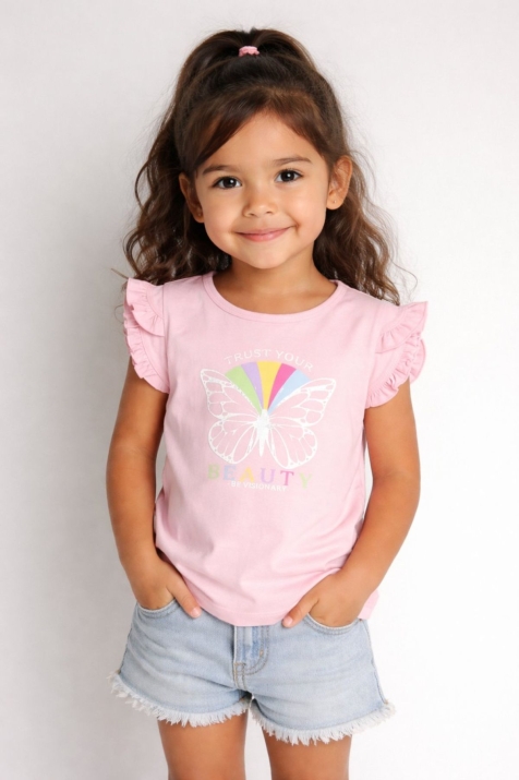 Детска тениска за момиче, розов цвят