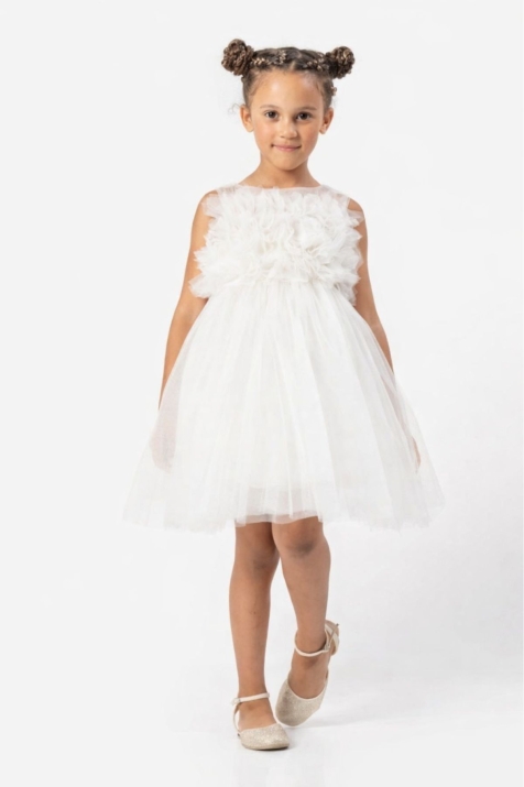 Детска официална рокля с чантичка, цвят екрю