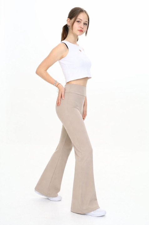 Детски спортен панталон за момиче, бежов цвят  