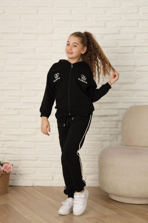 Детски спортен екип за момиче, черен цвят