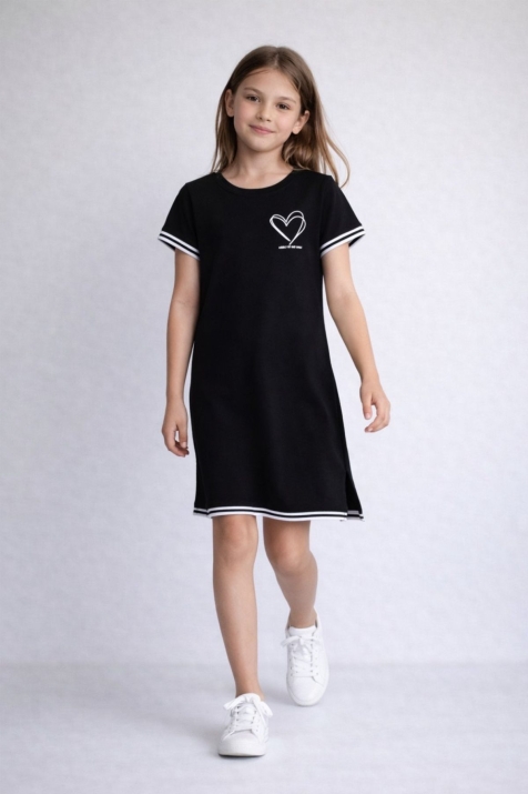 Детска рокля с къс ръкав, черен цвят
