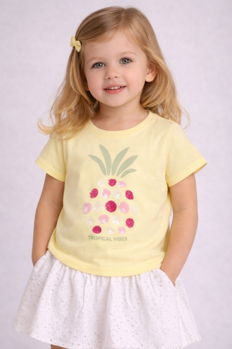 Детска тениска за момиче, жълт цвят
