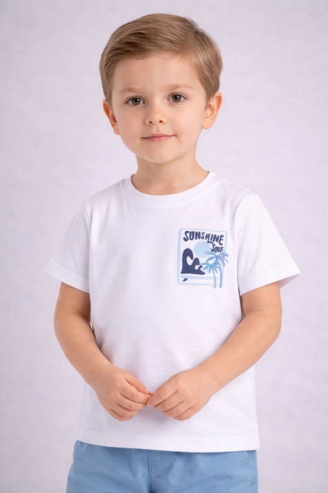 Детска тениска за момче, бял цвят