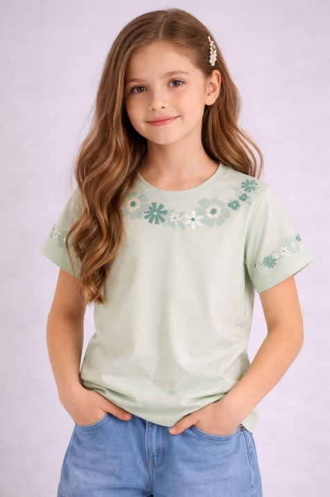Детска тениска за момиче, зелен цвят