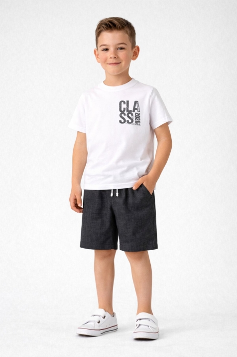 Детски комплект за момче с къс ръкав, бял цвят