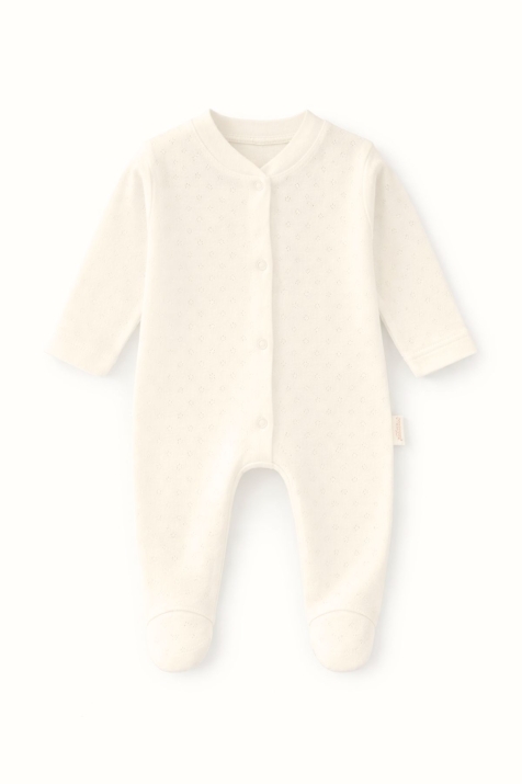 Бебешки гащеризон с дълъг ръкав, цвят екрю